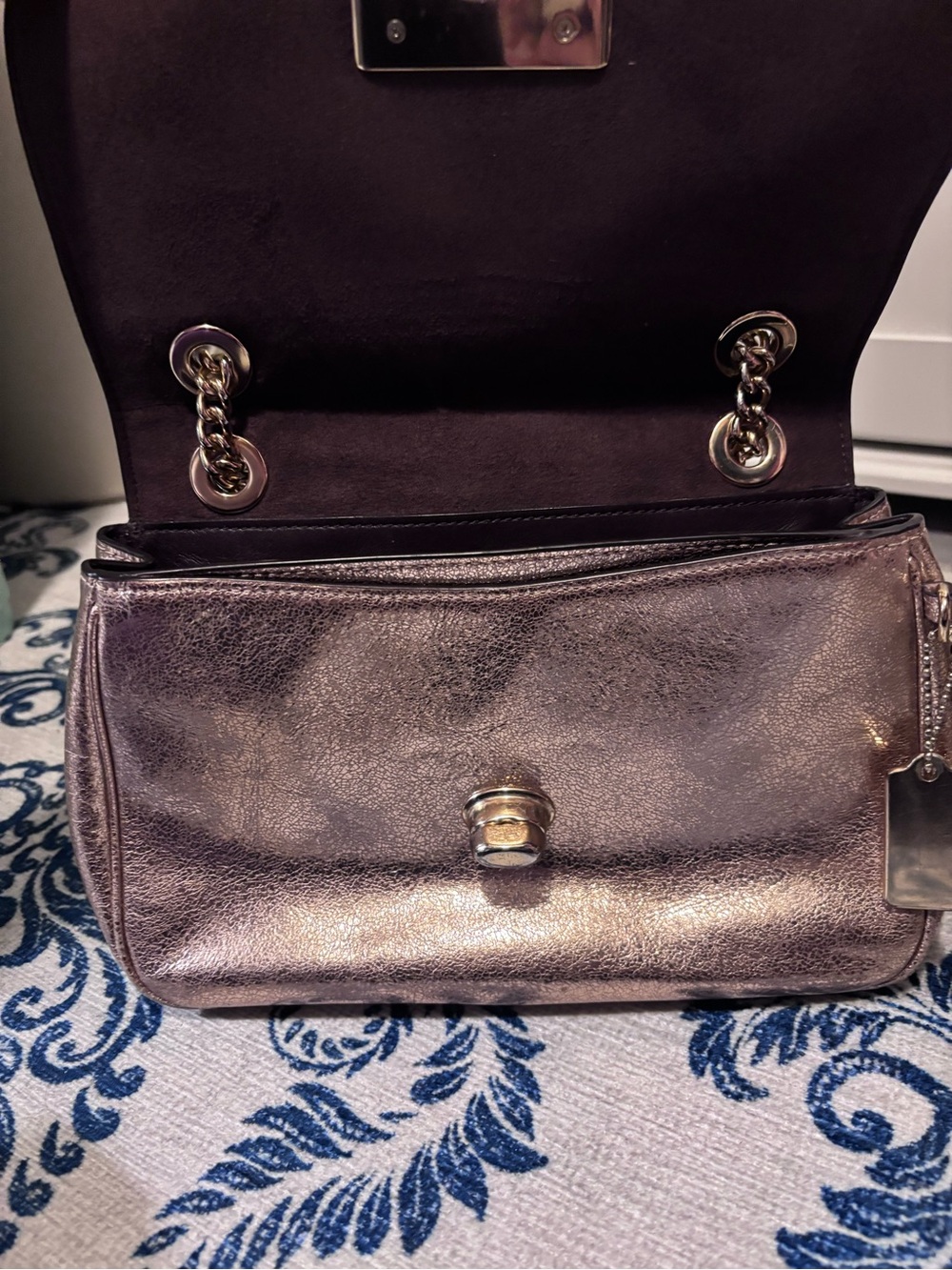 Coach Crinkle Metallic Leather Cassidy Crossbody Bag in Rose Gold - Picture 2 of 14